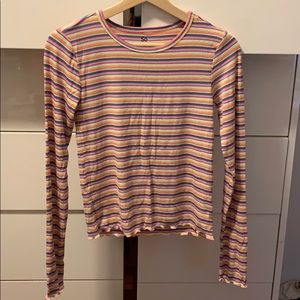 Striped Softgirl Long Sleeved Colorful Shirt Top